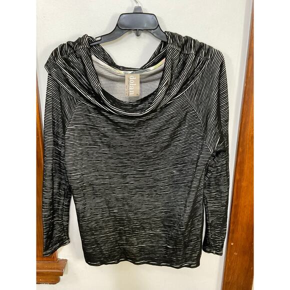 ANTHROPOLOGIE Dolan Black White Striped Cowl Neck Long Sleeve Top Size X-Large - Picture 3 of 9